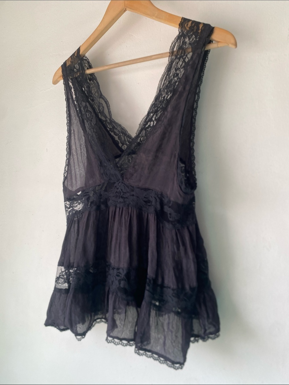 Free People M Black Lace Trapeze Top - Picture 7 of 12